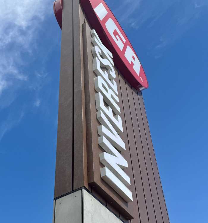 IGA Pylon signage fabricated lettering