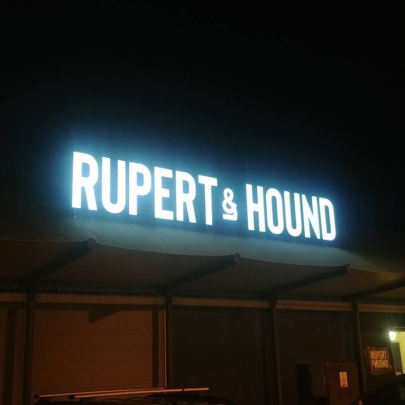 Rupert and Hound illuminated roof sign