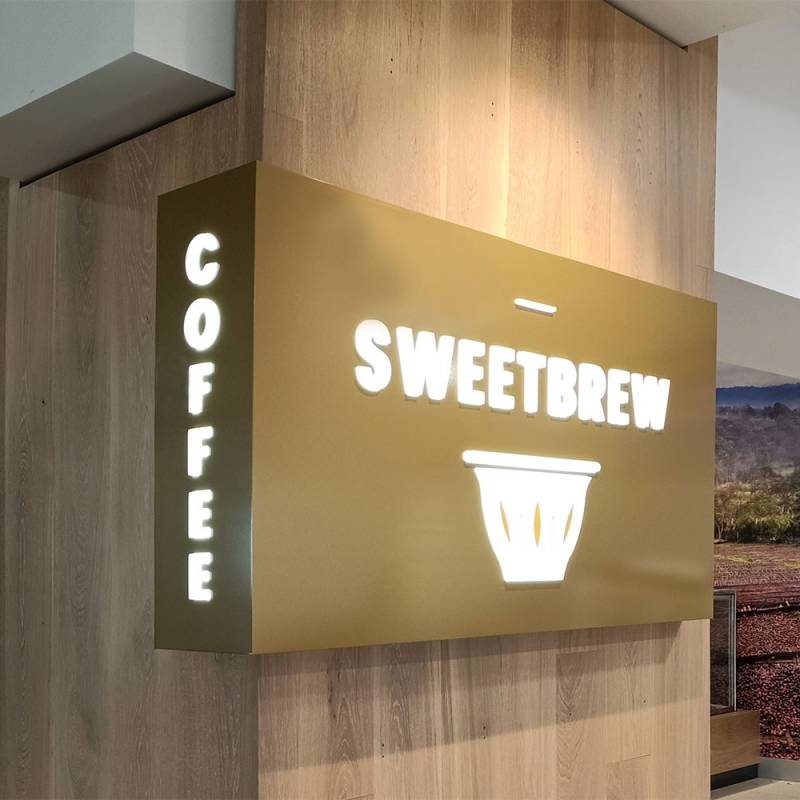 Sweetbrew - Slimline Lightbox, fabricated aluminium composite with push through letters with internal LEDs