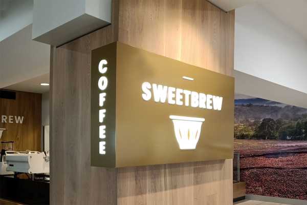 Sweetbrew - Slimline Lightbox, fabricated aluminium composite with push through letters with internal LEDs