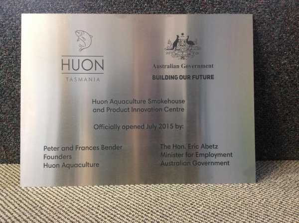 Huon Aquaculture Laser Etched Opening Plaque